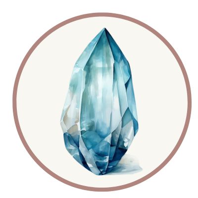Illustration of a blue crystal inside a circular border.