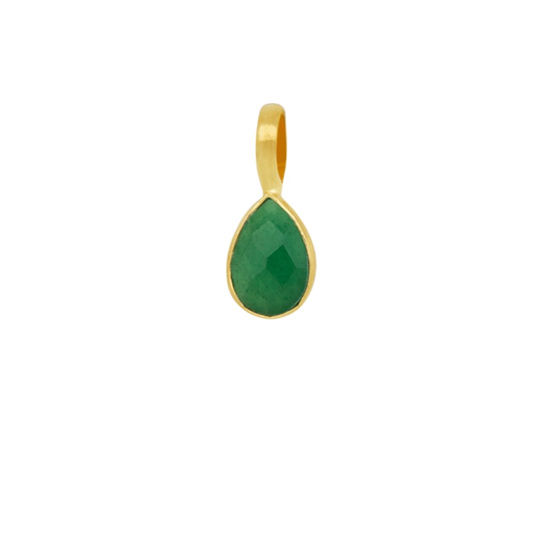 Teardrop-shaped green gemstone pendant with a gold loop.