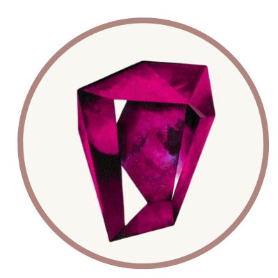 Abstract red geometric shape inside a brown-bordered circle.