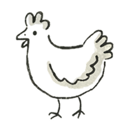 A simple, hand-drawn illustration of a chicken with grey shading on a white background.