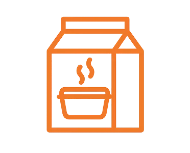 Orange outline of a steaming cup in a box.