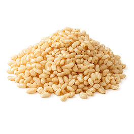 A small pile of puffed rice grains against a solid white background.