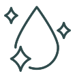 Outline of a water droplet with sparkles around it.