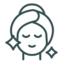 Line drawing of a person with a towel on their head and sparkles around.