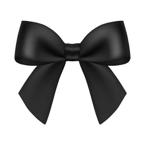 A black ribbon bow with a glossy finish on a white background.