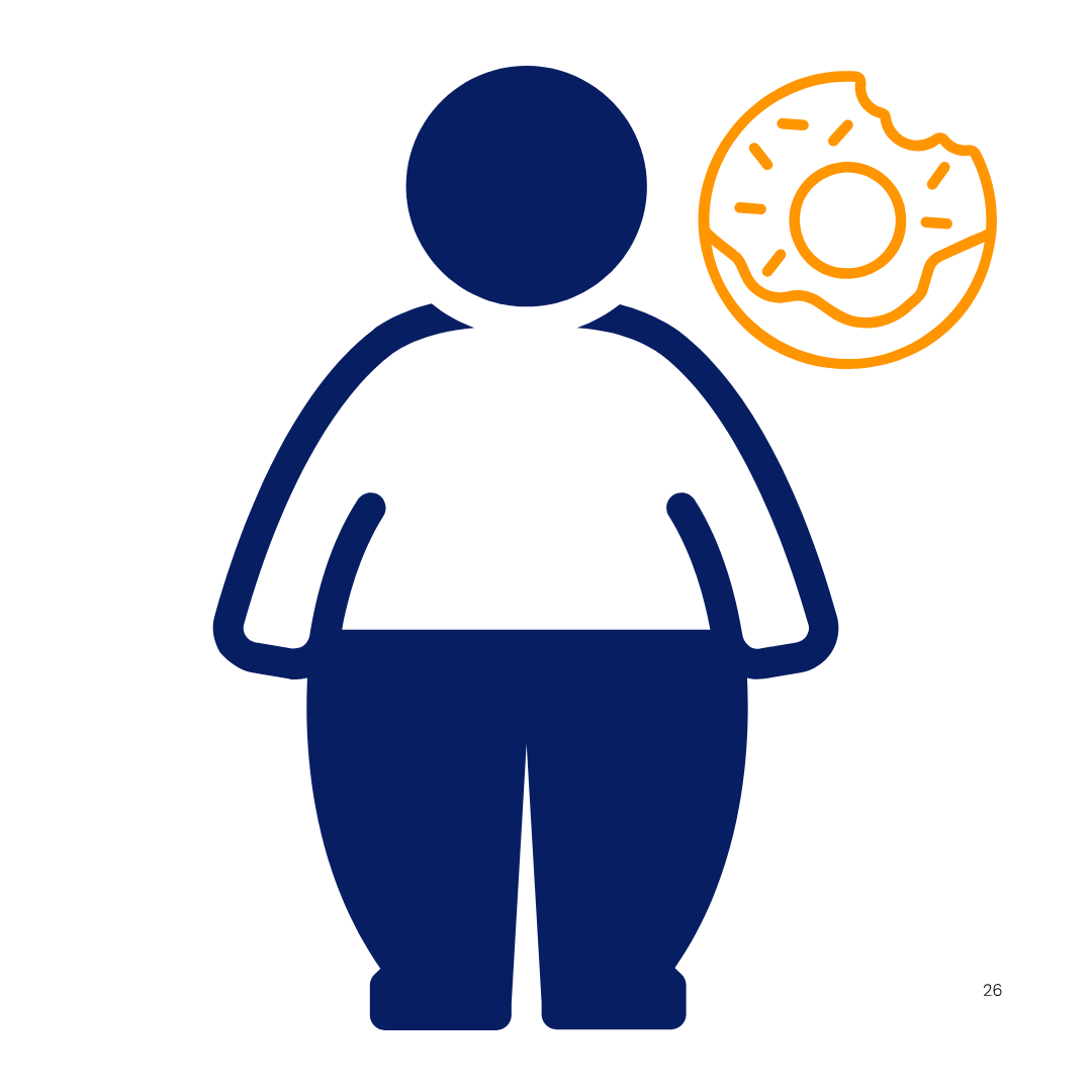 Blue silhouette of a person with an orange donut icon.