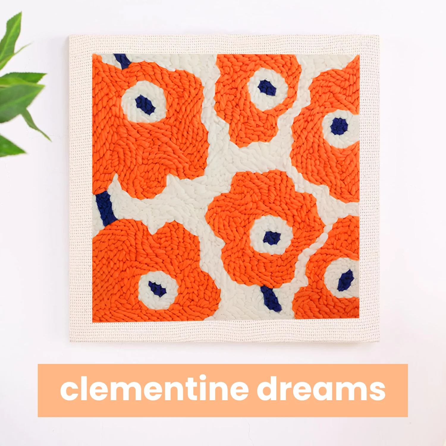 Colorful abstract floral artwork with orange and blue patterns, labeled 'clementine dreams.'
