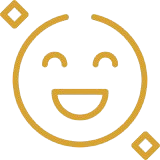 Simple line drawing of a smiling face with geometric shapes.