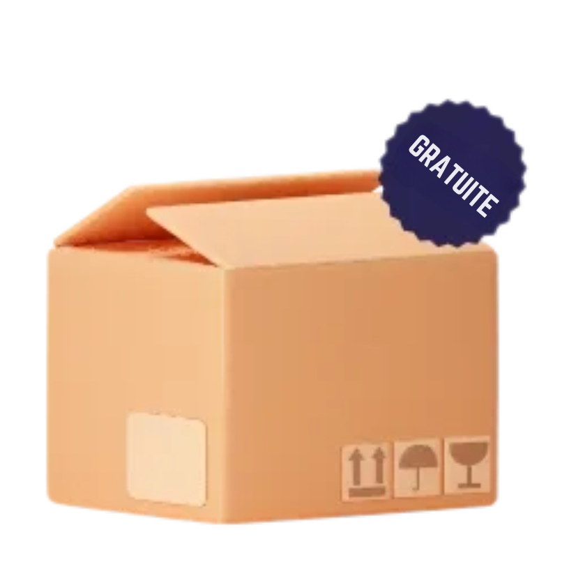 Open cardboard box with a 'GRATUITE' label on top.