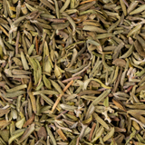 Close-up of dried thyme leaves.