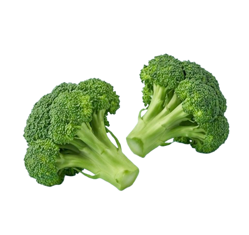 Two broccoli florets against a transparent background.