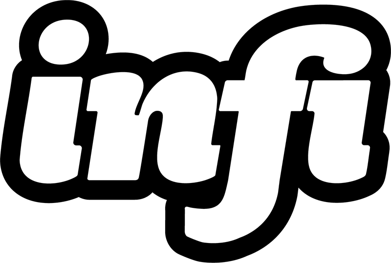 Stylized white text 'infi' on a black background.