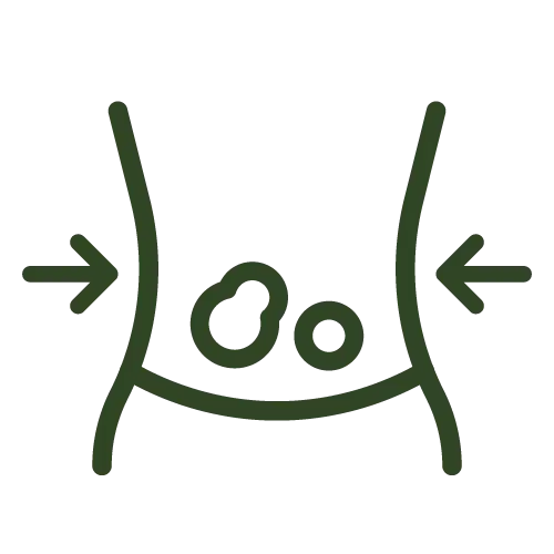 Outlined drawing of a waist with two arrows pointing inward.