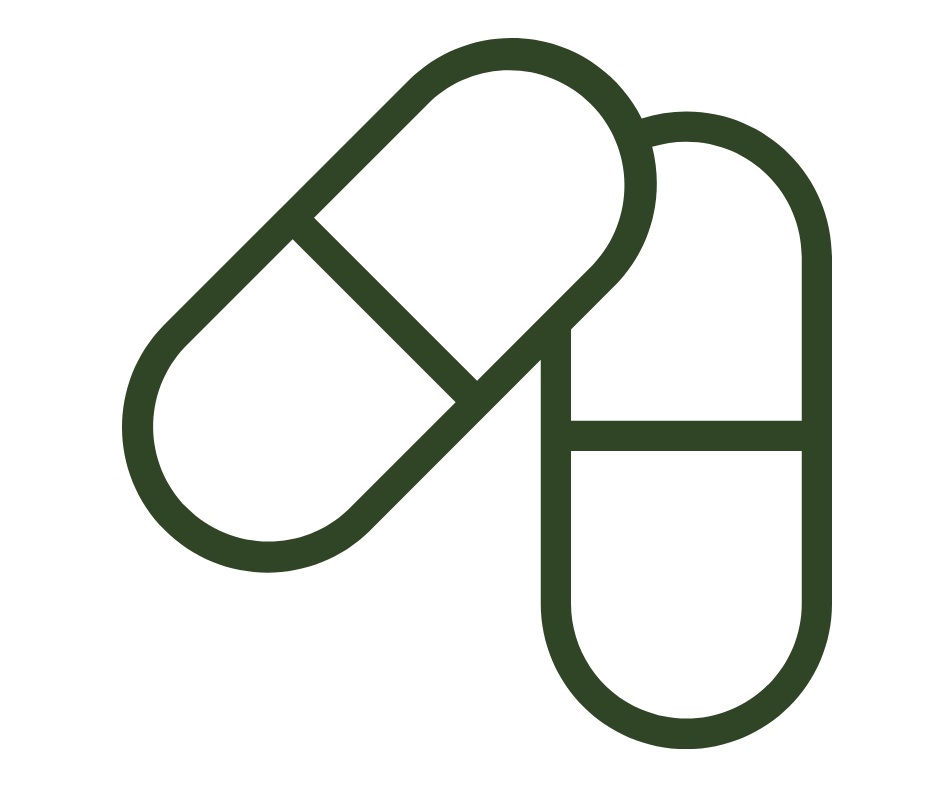 Outline of two overlapping capsules on a white background.