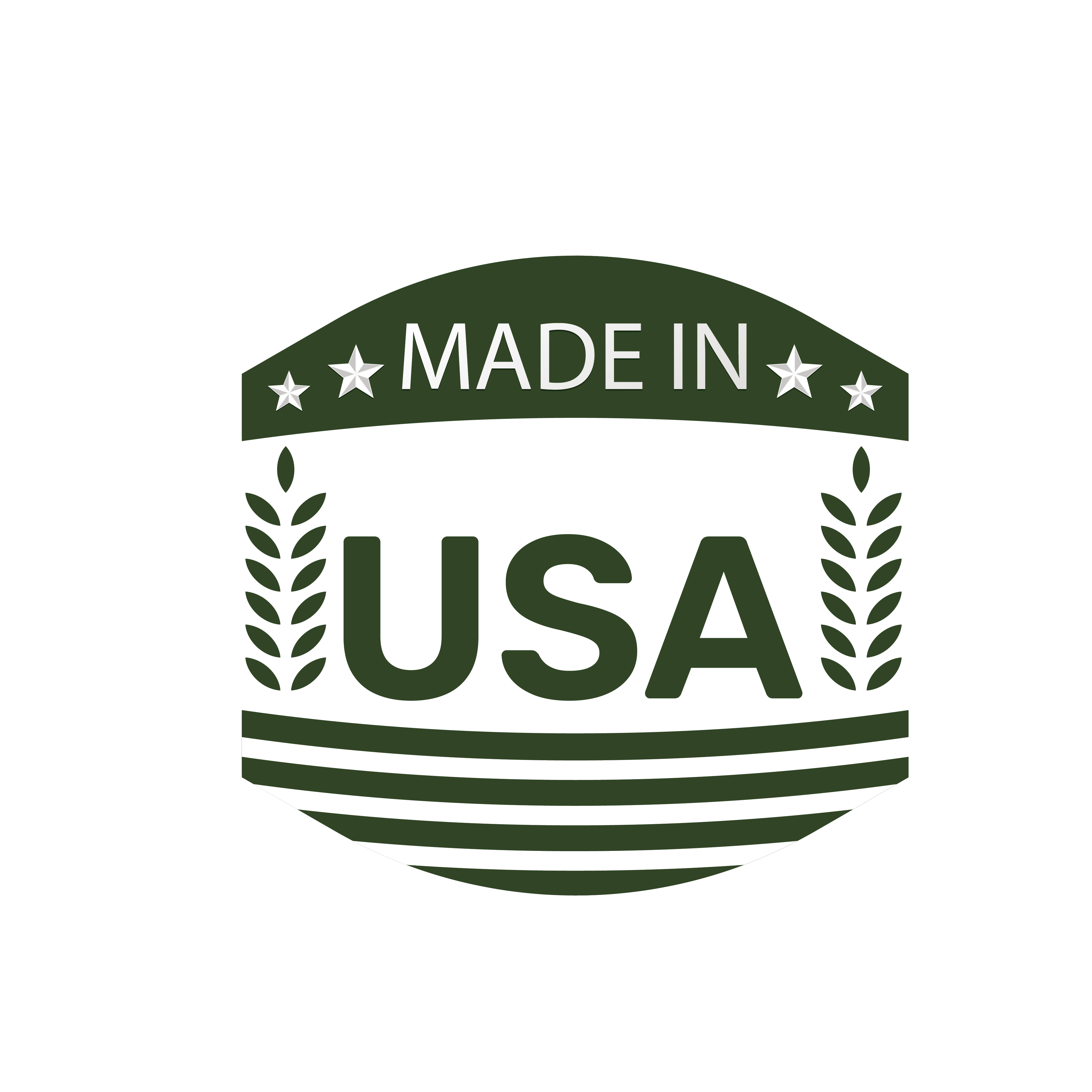 'Made in USA' badge with stars and stripes design.
