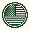 Green outline of a badge featuring the American flag.