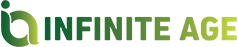 Green and white logo with text 'INFINITE AGE' and abstract design.