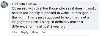 Text comment praising a sleep aid for young children.