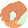 Illustration of a hand gently pinching a small area of fabric.