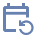 A blue icon of a calendar with a circular arrow pointing counter-clockwise.