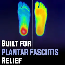 Two thermal images of feet showing before and after plantar fasciitis relief on the heel.