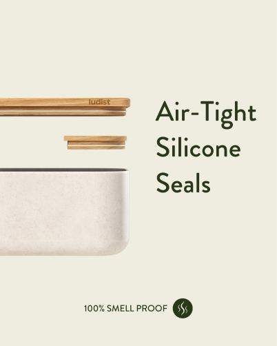 Image of silicone seals with text 'Air-Tight Silicone Seals' and '100% Smell Proof.'
