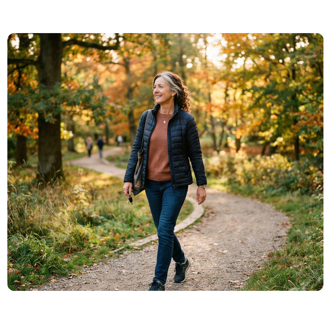 Elderly man sitting on a park bench with a knee patch.
