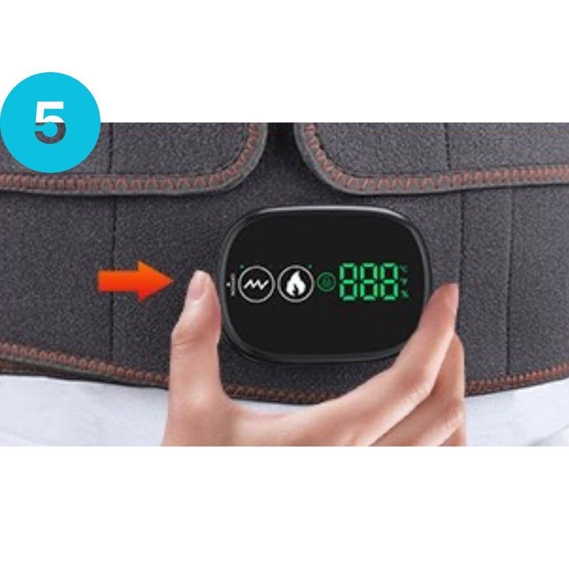 Hand adjusting a digital control on a black fabric device.