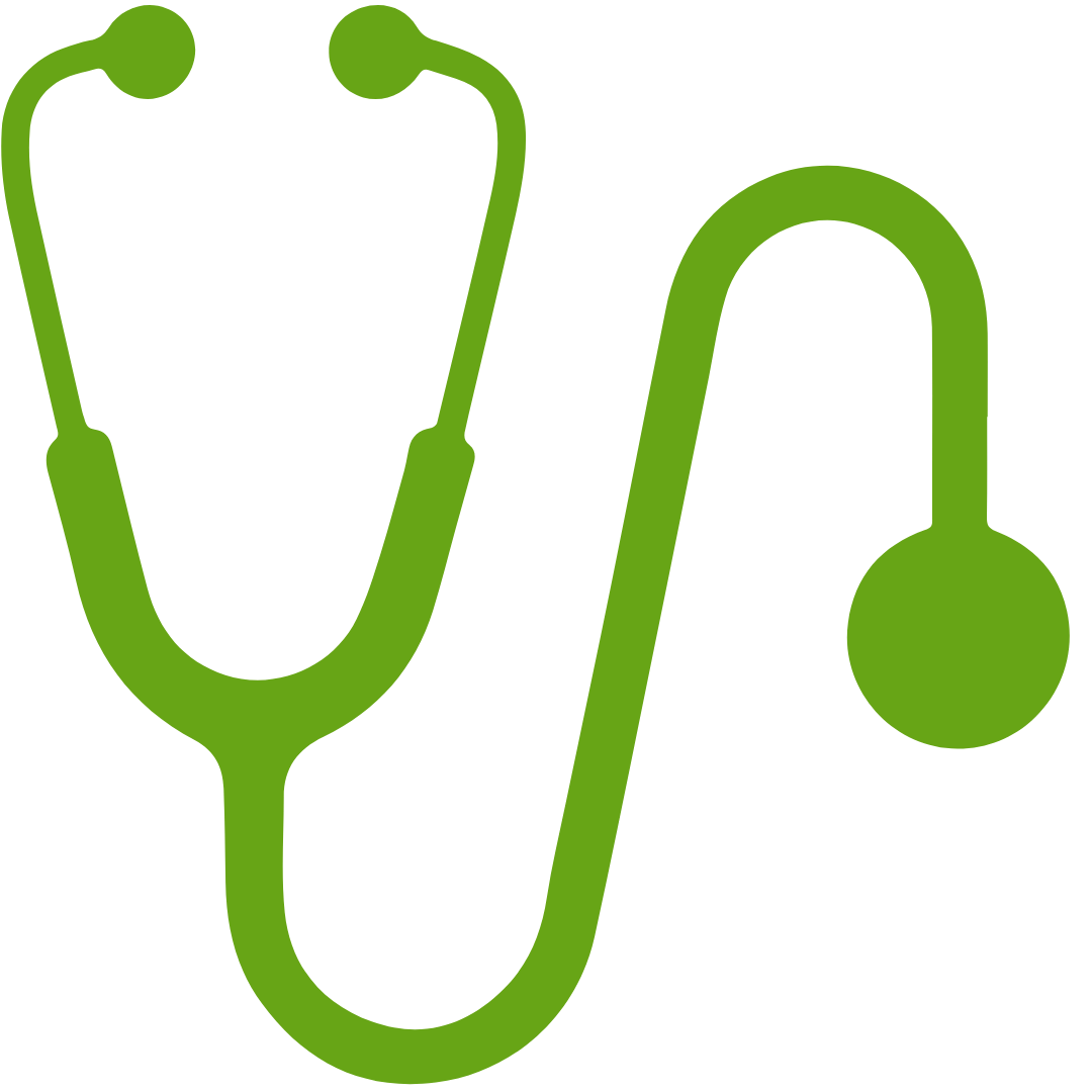 Green silhouette of a stethoscope on a transparent background.