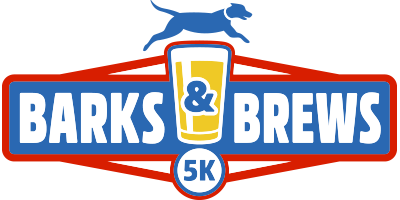 Logo with 'Barks & Brews 5K' and a dog and beer glass graphic.