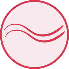 Red circle with two wavy lines inside.
