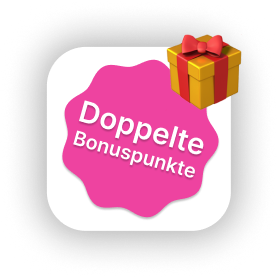 Woman smiling with Share Original snack products and promotional labels.