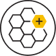 A circular icon of a honeycomb, with one yellow cell containing a plus sign.