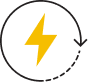 Icon of a yellow lightning bolt inside a grey circular arrow that is dashed at the bottom.