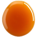 A single, glossy, orange-colored drop of liquid on a white background.