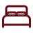A dark red line icon of a bed with two pillows.
