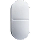 A single white, oblong pill with a score line down the middle.