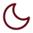 A simple, dark red outline of a crescent moon icon on a white background.