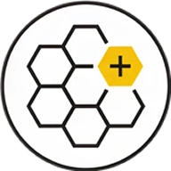 A circular icon of a honeycomb, with one yellow cell containing a black plus sign.