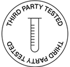 A circular seal with the words 'Third Party Tested' and an icon of a test tube.