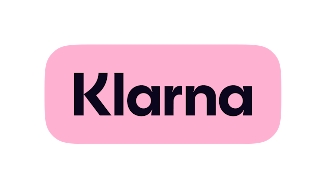 Klarna logo with black text on a pink background.
