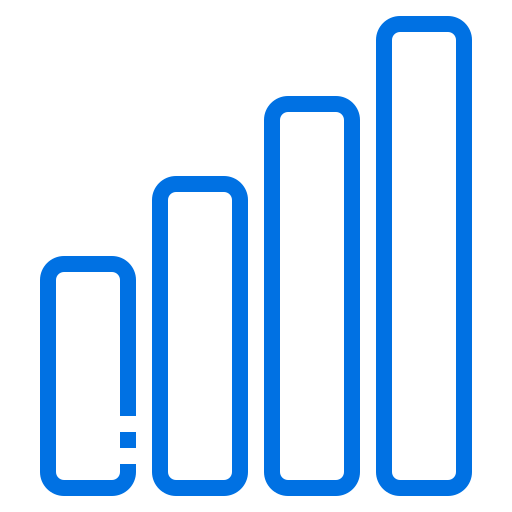 Blue signal bars icon representing connectivity strength.