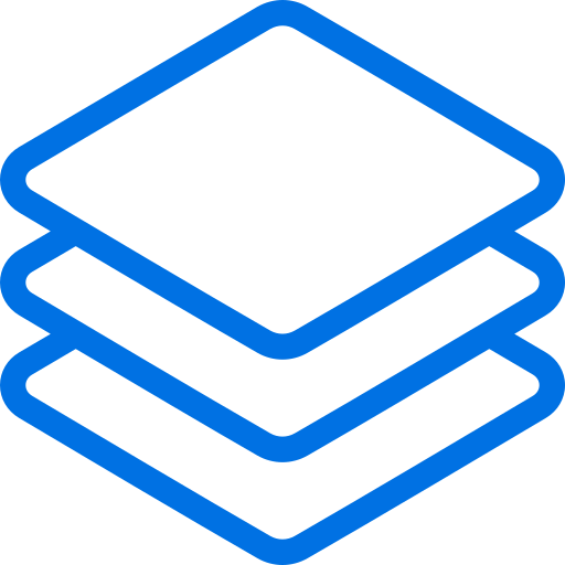 Blue icon of three stacked layers.