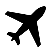A black silhouette of an airplane against a white background.