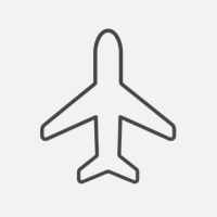 A simple line drawing icon of an airplane on a light gray background.