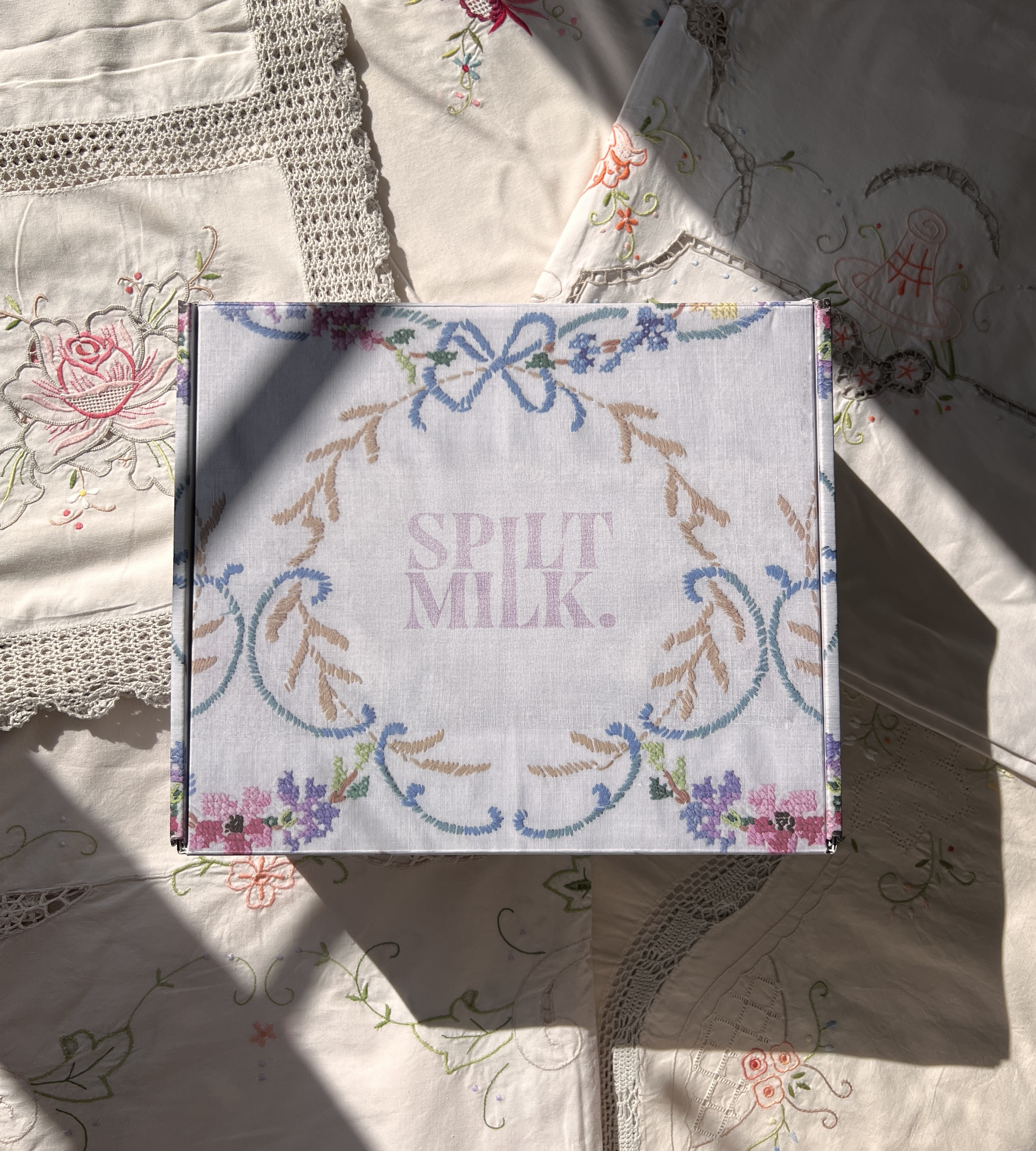 SPILT MILK kit with vintage embroidered tablecloths