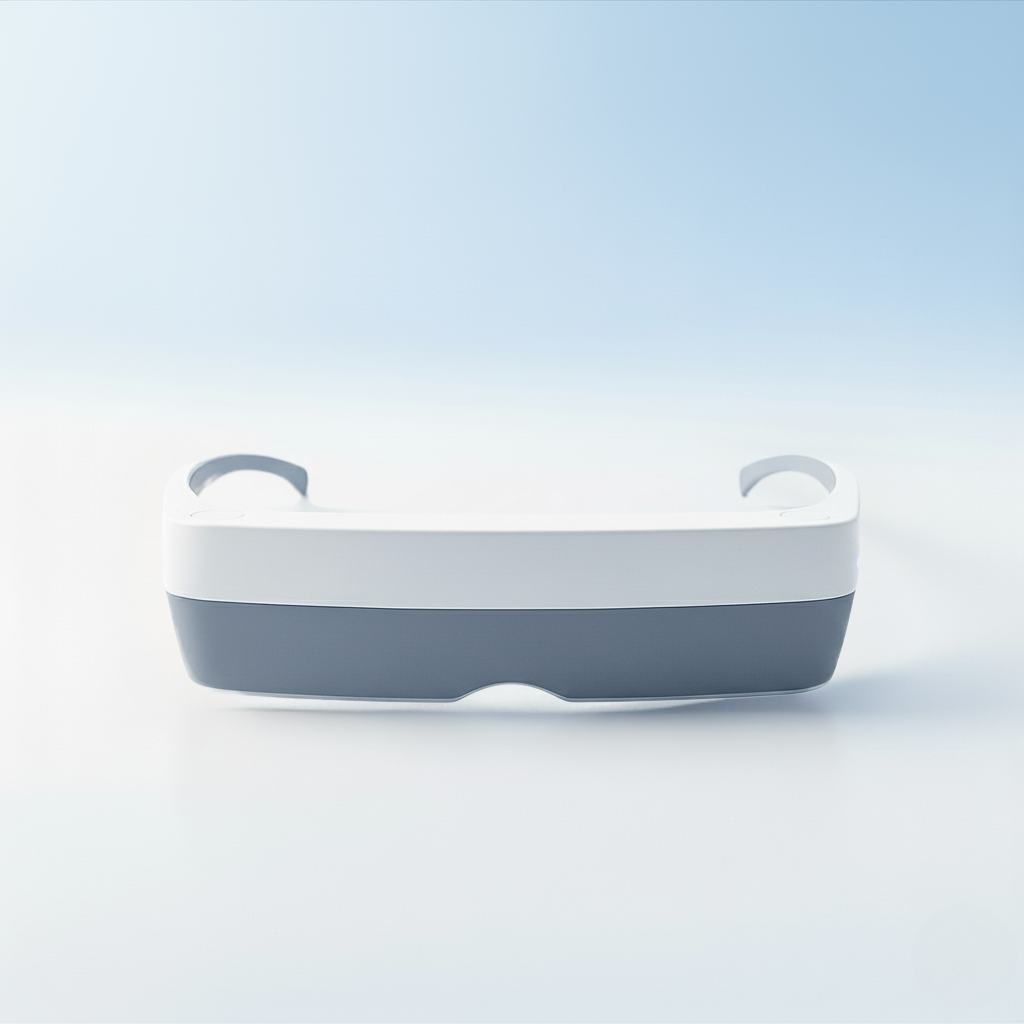 Modern smartwatch with a white and gray design against a blue gradient background.