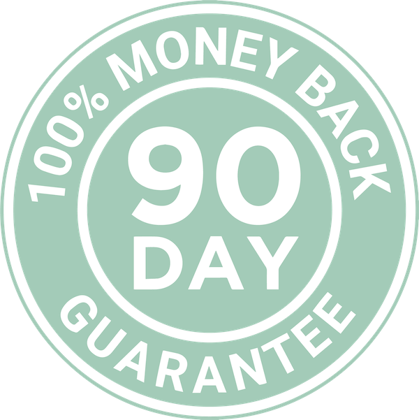 Circular badge with '90 Day Money Back Guarantee' text.