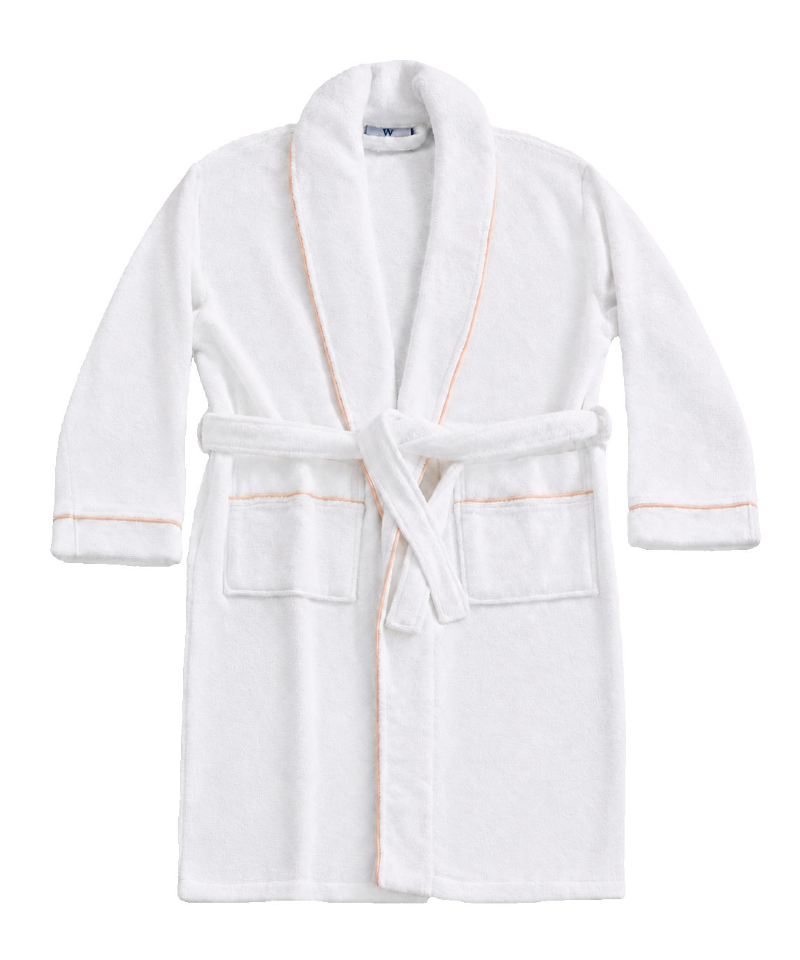 White Egyptian cotton robe with blush piping