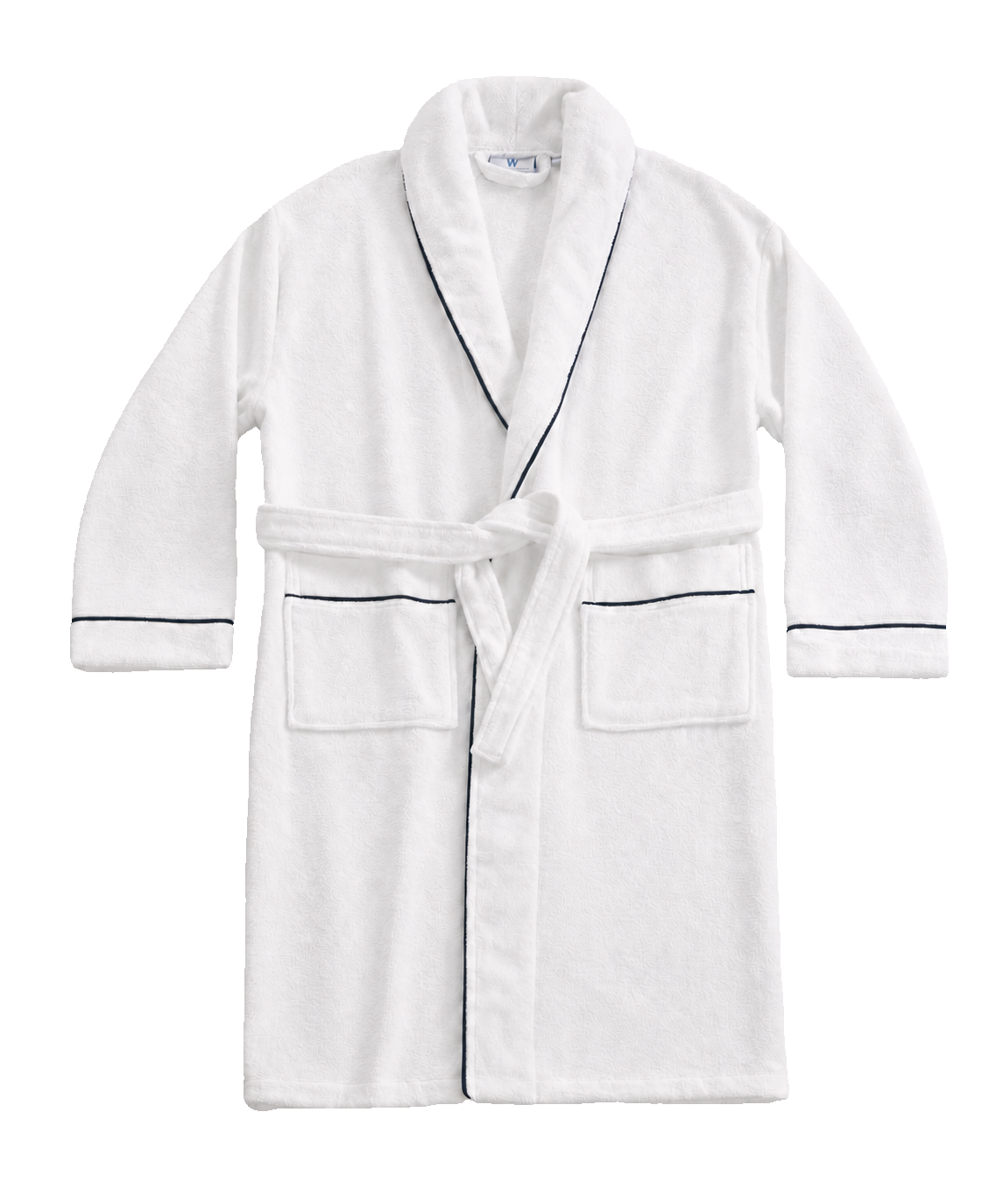 White Egyptian cotton robe with navy piping